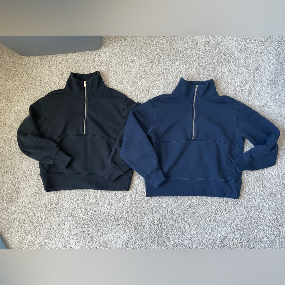 Everlane LOT OF 2 Luxe Organic Cotton Retrack Half Zip Sweatshirt Navy Black XS